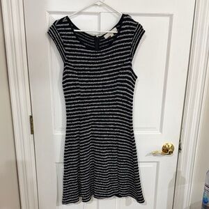 LOFT Black and White Striped Midi Dress